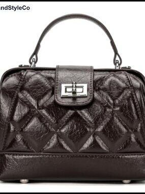 Quilted Mini Top-Handle Handbag Vegan Leather Shoulder Crossbody Clutch